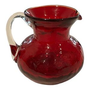 Vintage Pilgrim Ruby Red Dimpled Art Glass Mini Pitcher 3.5" Tall MCM EUC